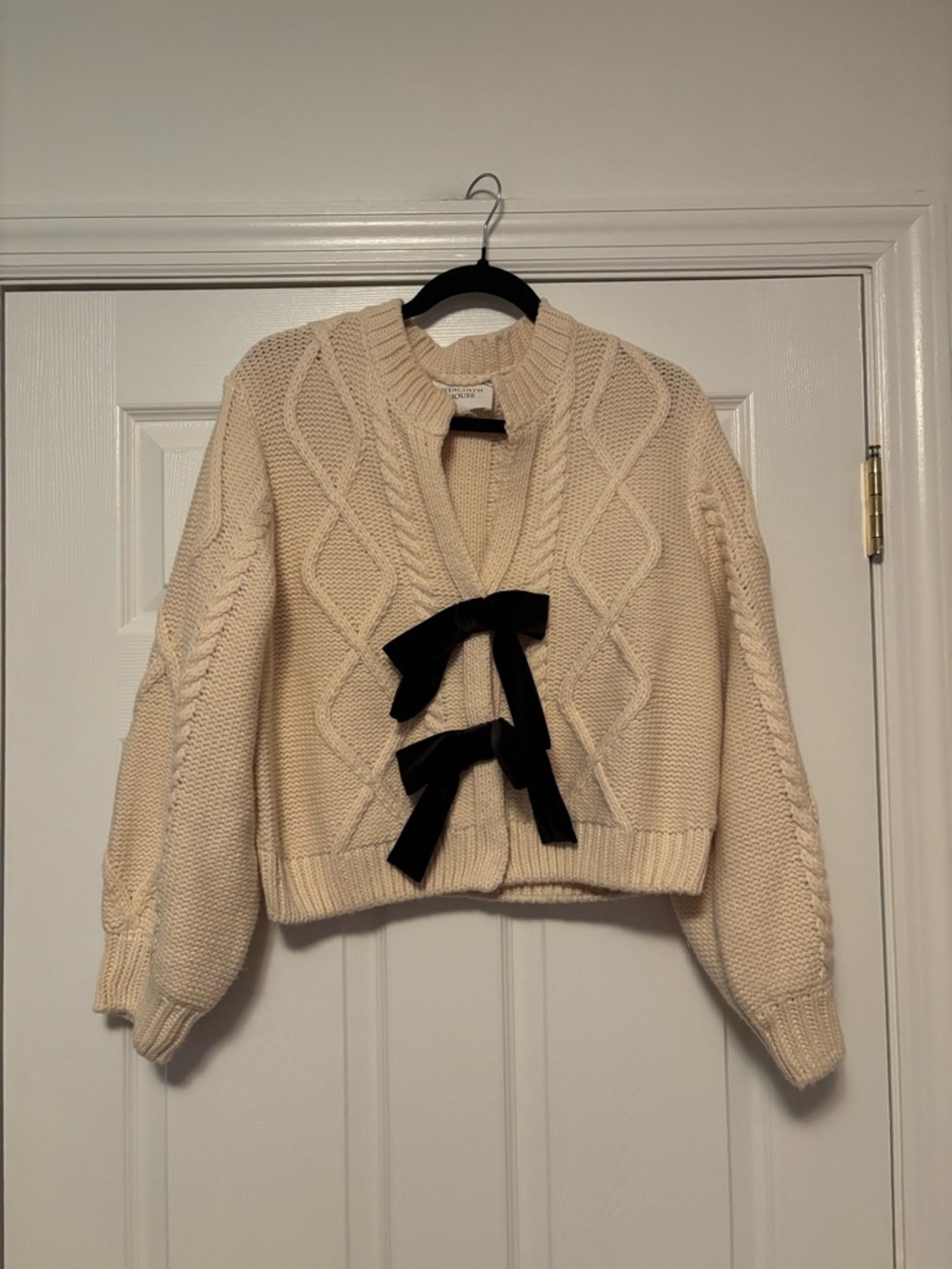 Tuckernuck Hyacinth House Cream Black Velvet Bows Bess Cardigan Sweater M - Picture 8 of 11